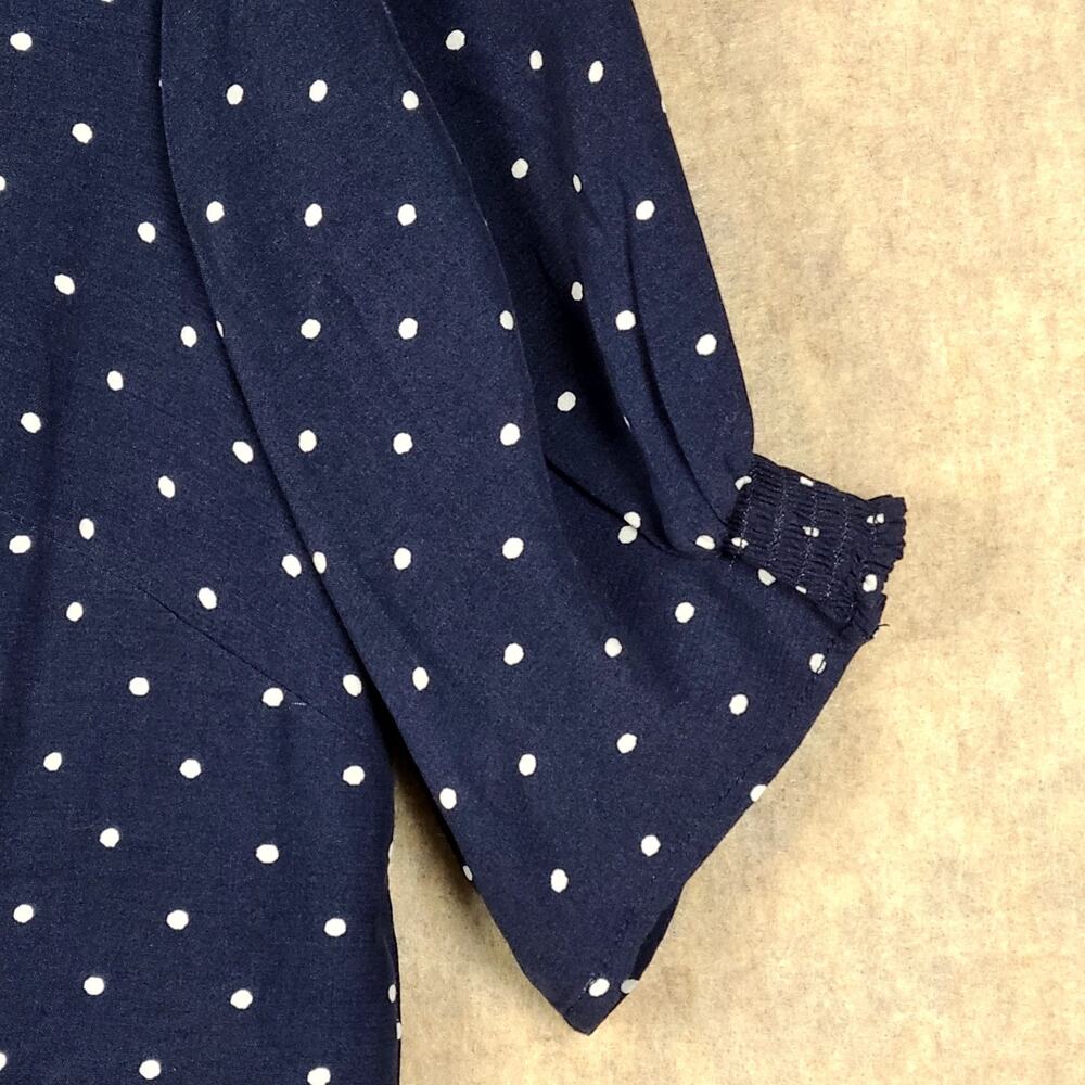 Loft Navy Blue Polka Dot V-neck Dress Puff Sleeves Size 10 NWT Retro 40's Style - Picture 5 of 13